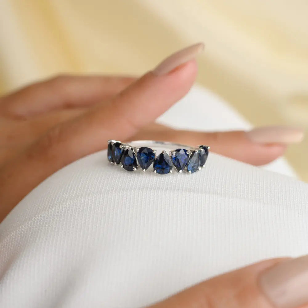 Natural Pear Shape Blue Sapphire 14K White Gold September Birthstone Ring