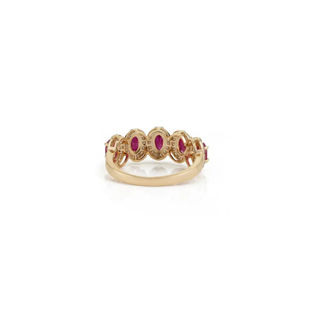 Hot Sale Ruby & Diamond Halo Five Stone Ring Handmade Trading 14K Solid Yellow Gold Jewelry