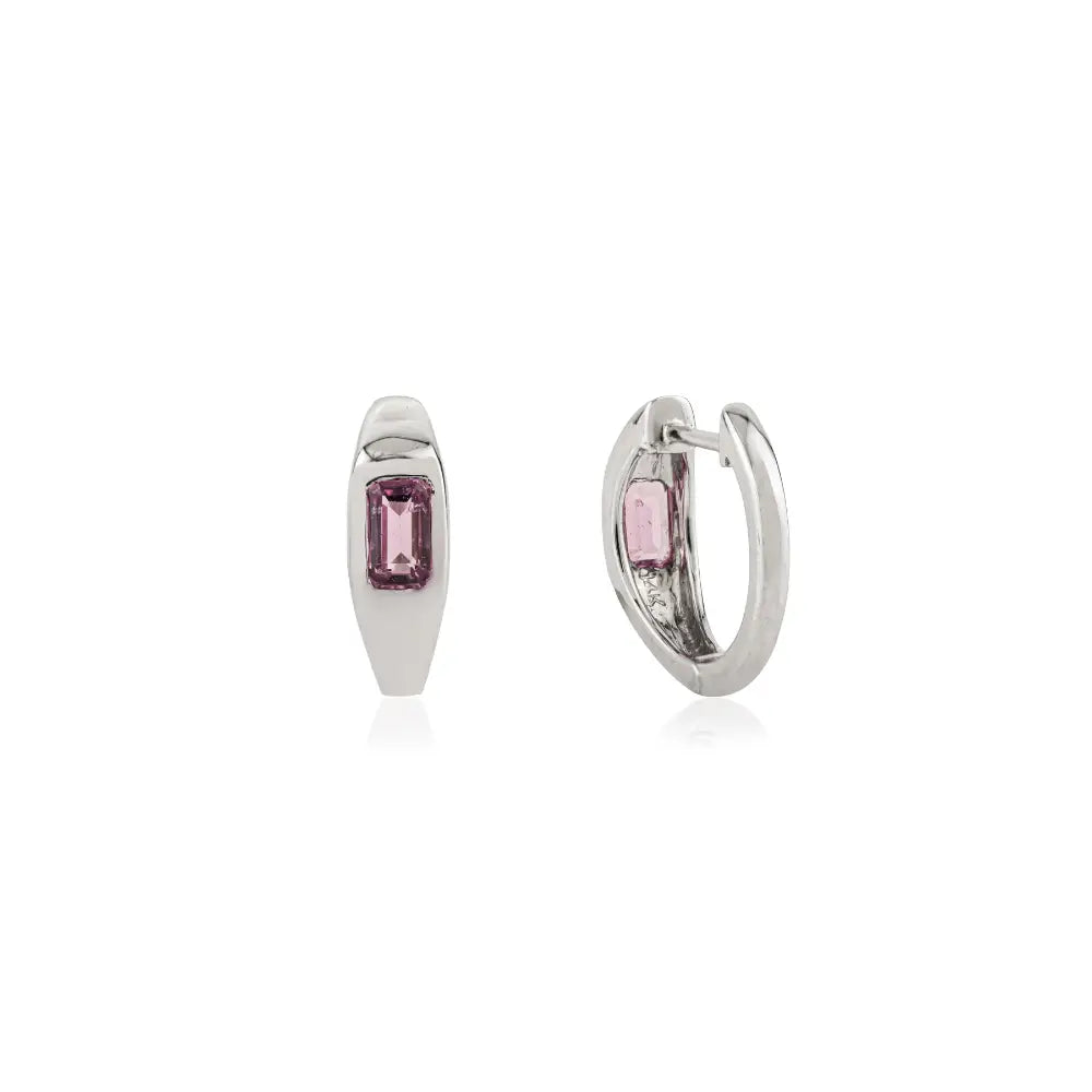 Simple Design Everyday Wear Pink Sapphire Small Huggie Hoop Earrings 14K White Gold