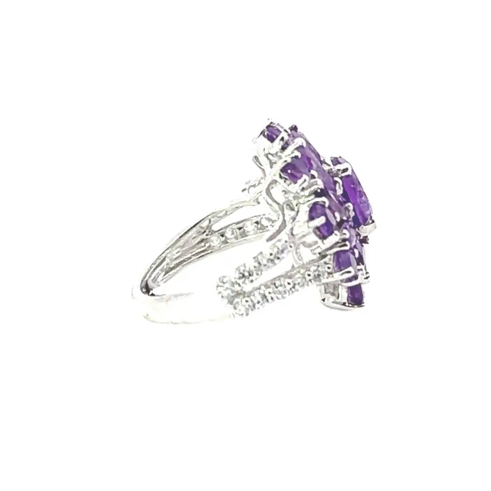 Gorgeous Purple Amethyst Cocktail Ring Set In Prong Setting High Grade Jewelry