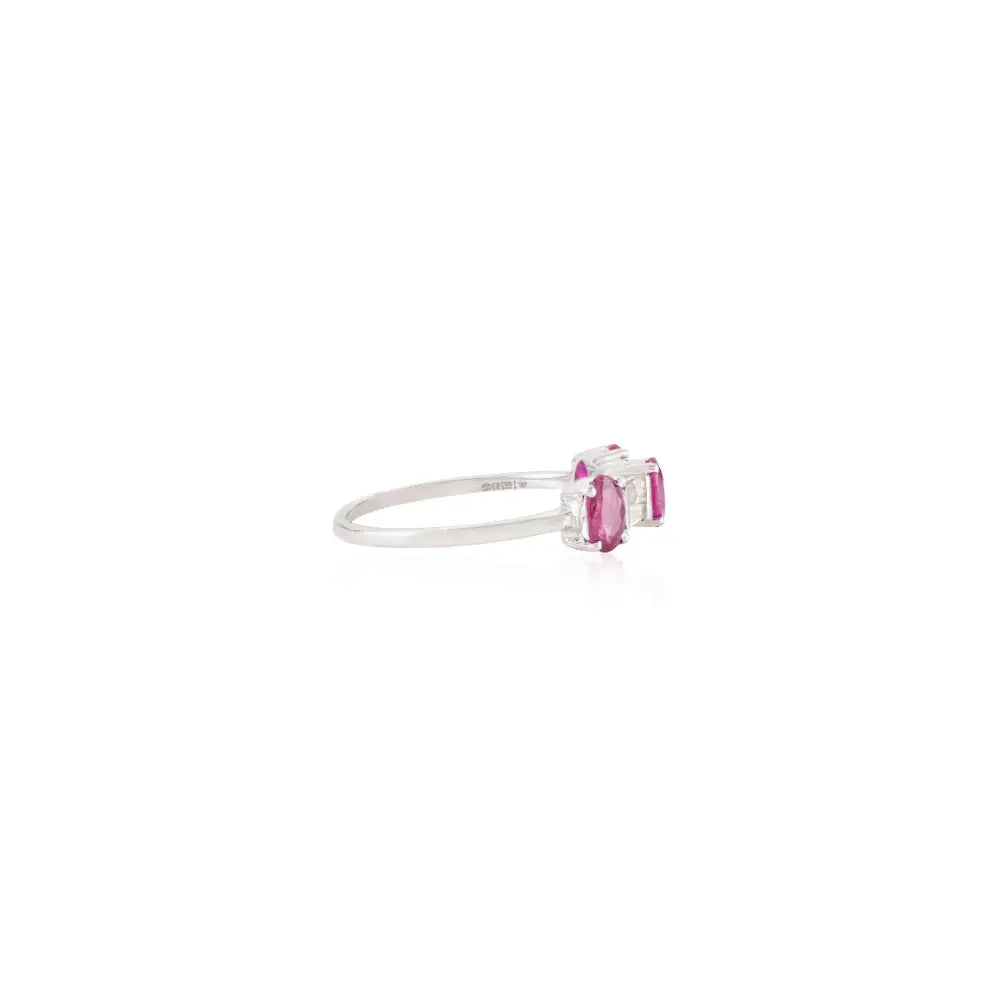 July Birthstone Ruby & Diamond Three Stone Ring Handcrafted 14K Real White Gold Jewelry