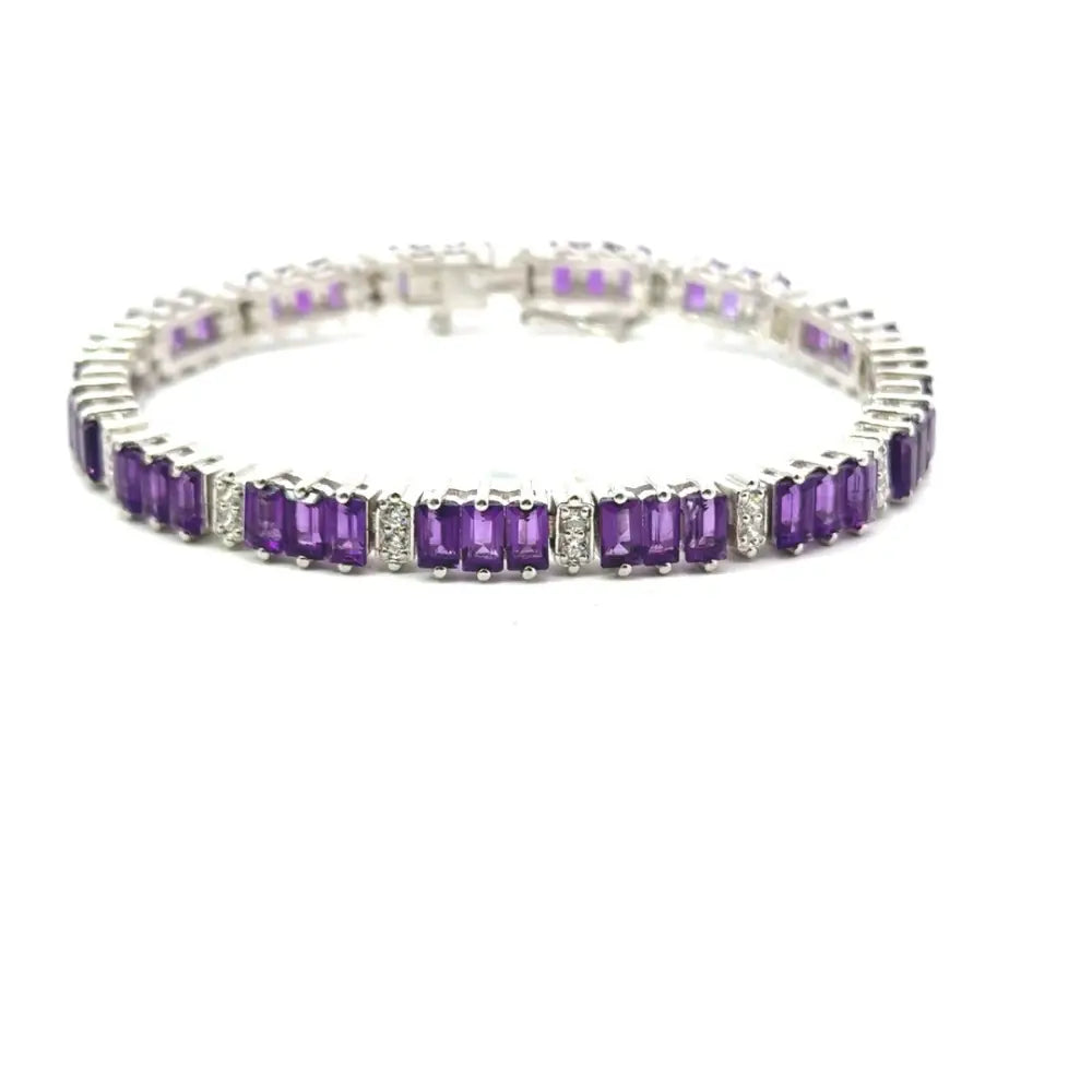 Wholesale Bulk Jewelry Prong Setting Amethyst & American Diamond Tennis Bracelet