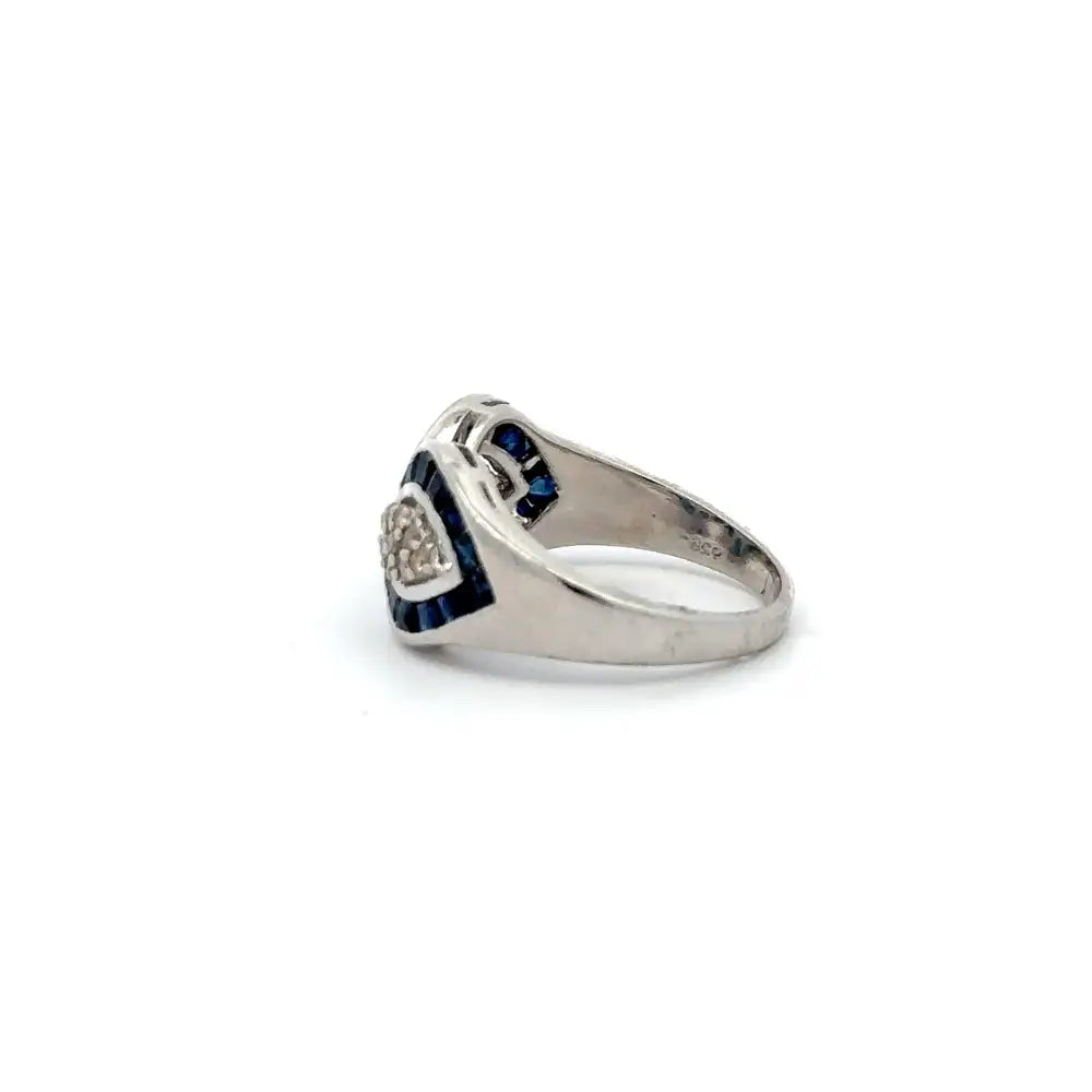 Custom Made Jewelry Manufacturer Blue Sapphire & American Diamond Statement Ring For Unisex