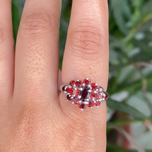 High Grade Natural Garnet Cluster Promise Ring For Women Set In Prong Setting