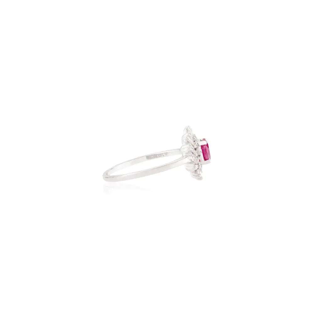 5x4 mm Oval Ruby & Diamond 14K Real White Gold Cluster Ring Handmade Jewelry Wholesale