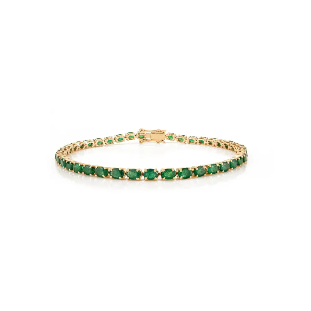 May Birthstone Emerald Handmade Tennis Bracelet For Unisex Simple 14K Solid Gold Jewelry