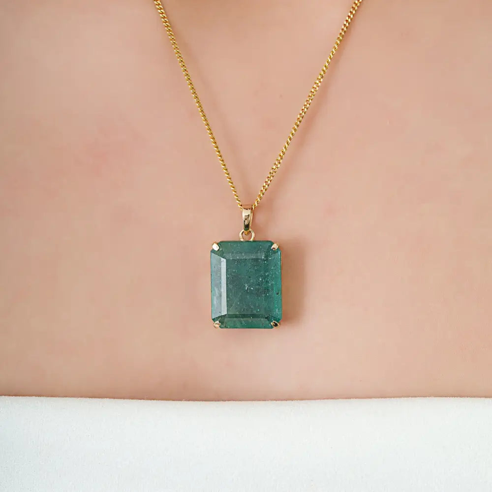 Luxurious 18x15 mm Octagon Cut Emerald Statement Pendant 14K Yellow Gold Jewelry Supplier