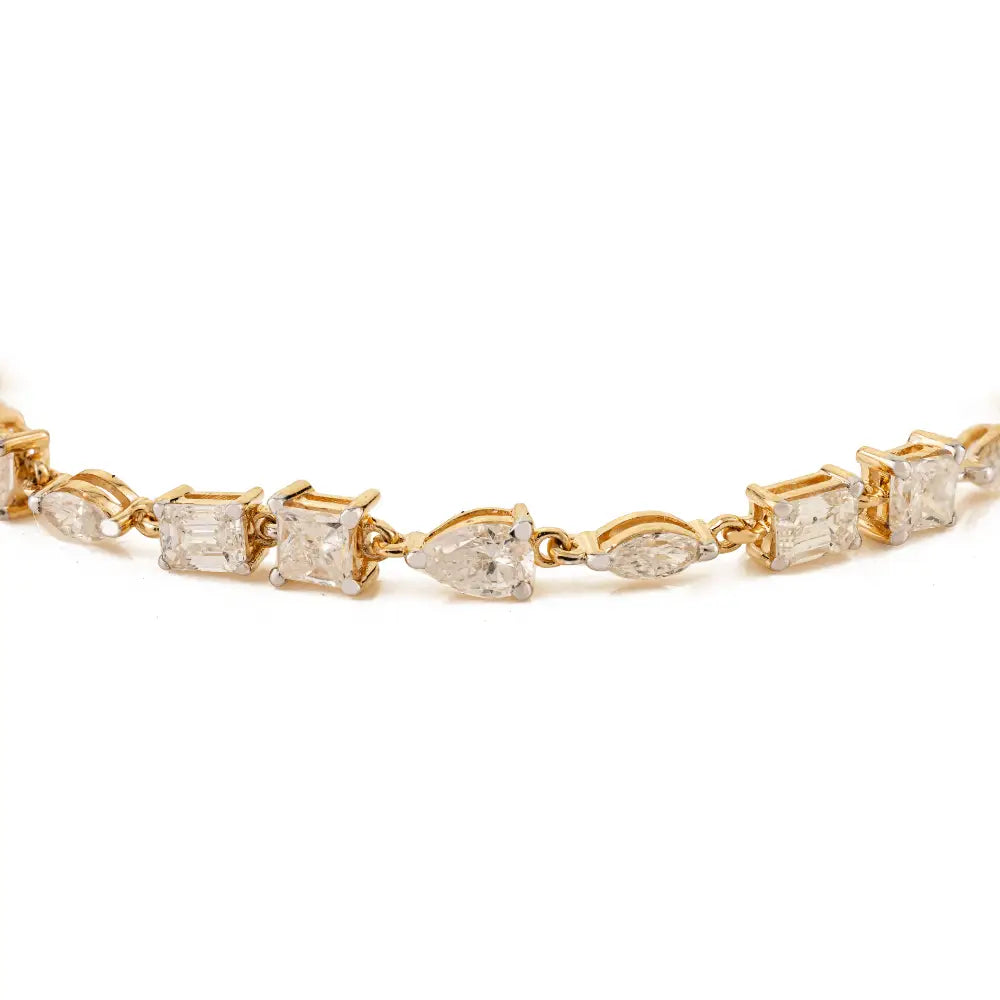 Mixed Shape Diamond 18K Solid Yellow Gold Prong Set Tennis Bracelet Designer Jewelry