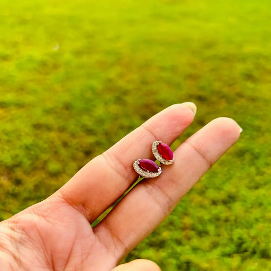 Gorgeous Top Quality Real Ruby & American Diamond Minimal Stud Earrings Set In 925 Sterling Silver