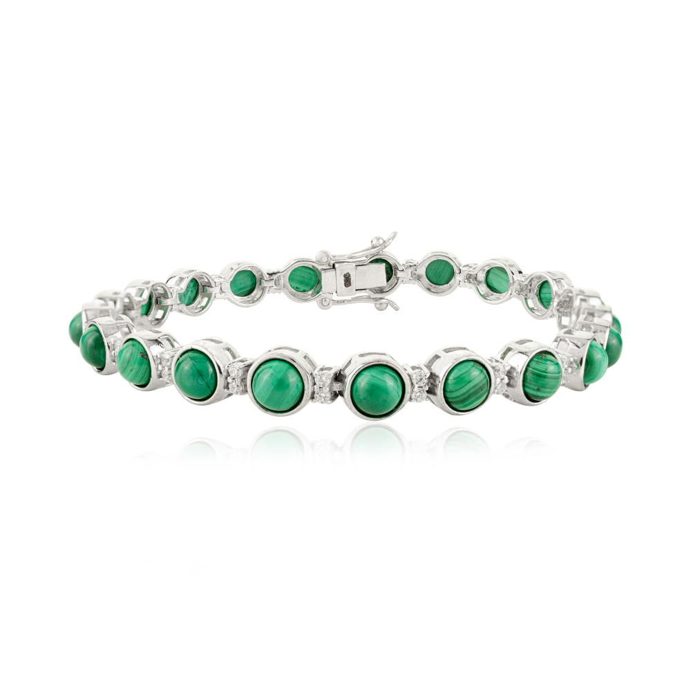 Best Top Seller Round Shape 100% Natural Malachite & American Diamond Sleek Bracelet Exclusive Jewelry
