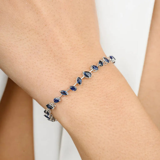 September Birthstone Natural Blue Sapphire 18K White Gold Tennis Bracelet