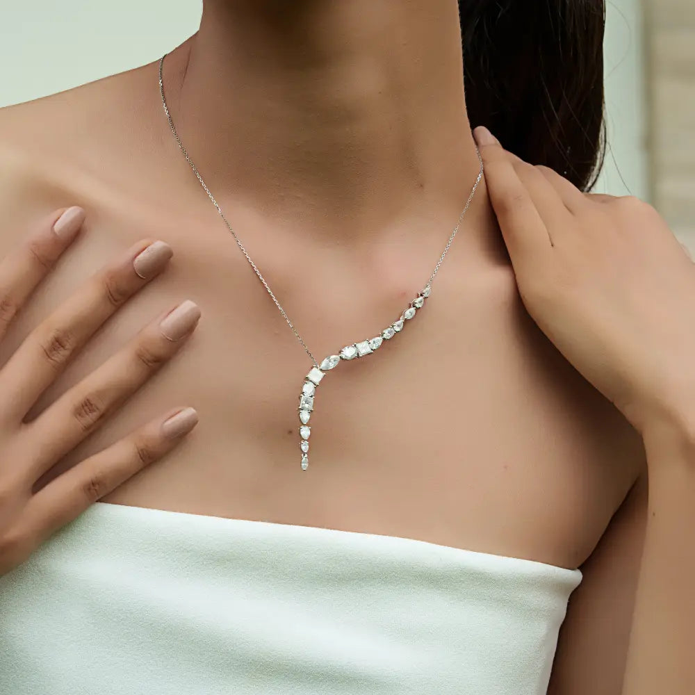 New Arrivals Mixed Cut Diamond Y Shape Lariat Necklace Sparkle Bridal Jewelry 14K Gold