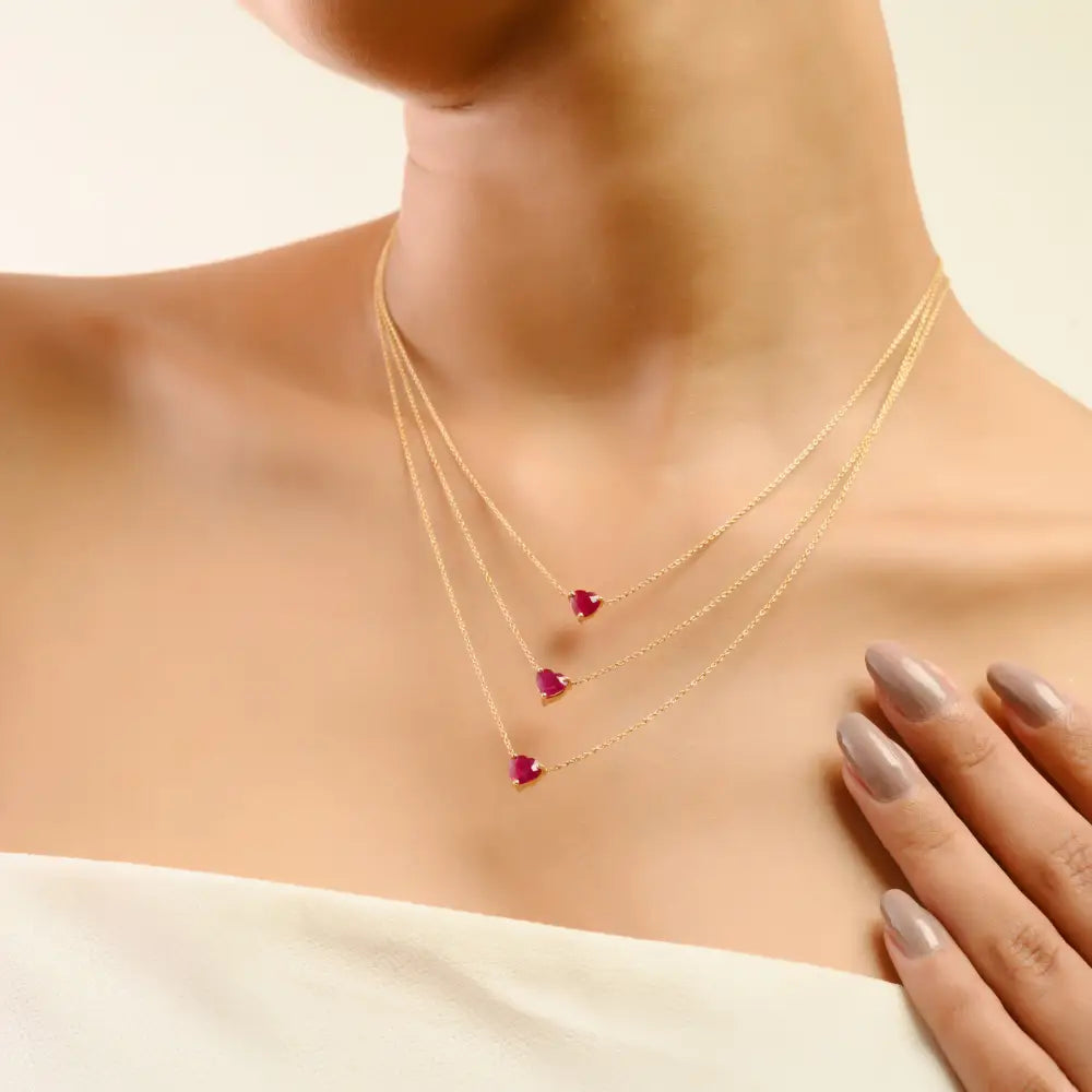 Minimalist Design Heart Shape Ruby Pendant Necklace Valentine's Day Gift 14K Real Gold