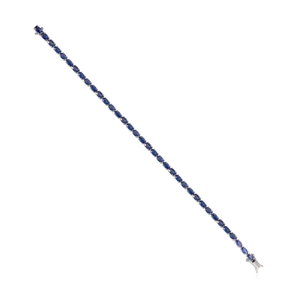 5X3 MM Oval Shape Blue Sapphire Unisex Tennis Bracelet 14K Solid Gold Handmade Fine Jewelry