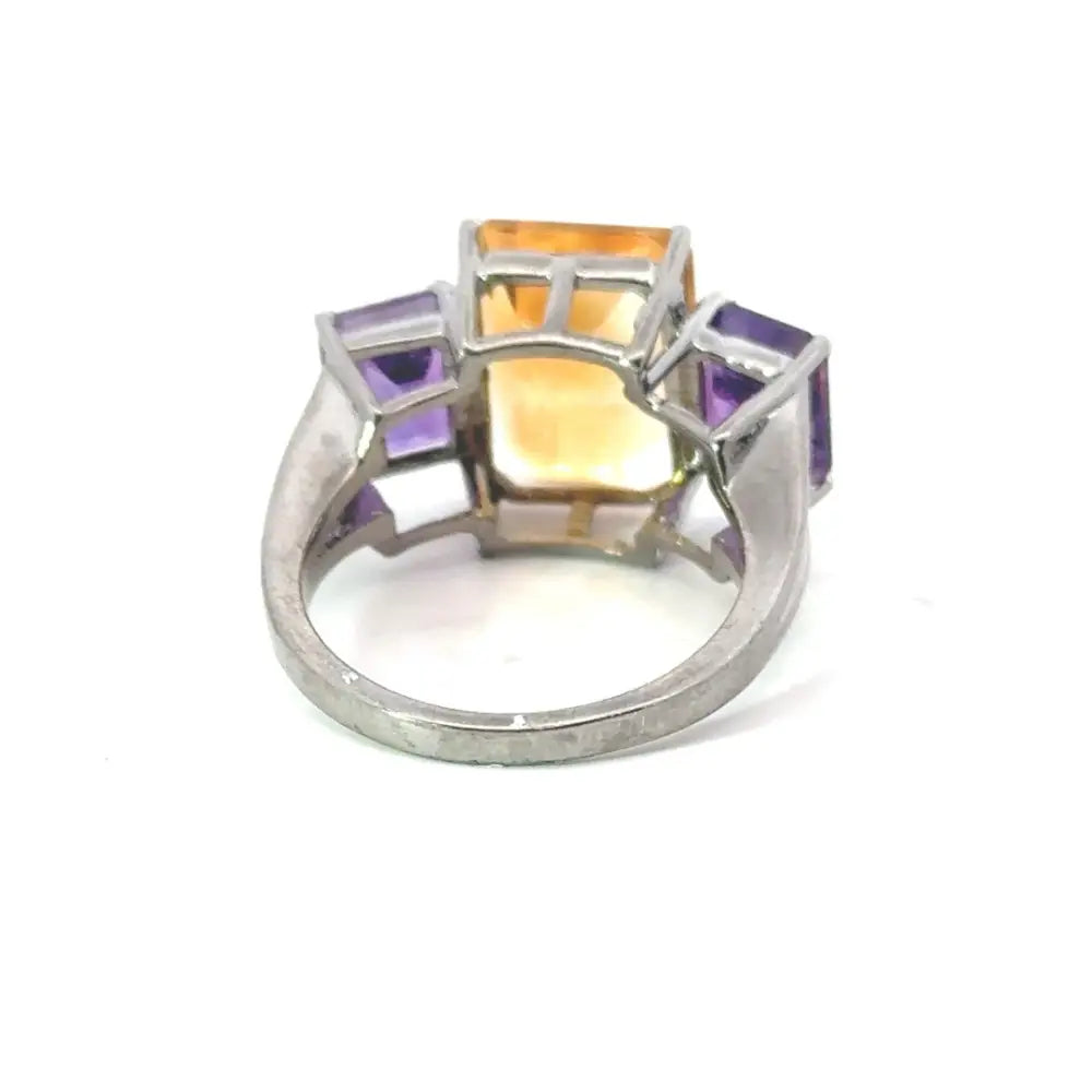 100% Natural Amethyst & Citrine Three Stone 925 Silver Ring For Unisex Wholesale Price