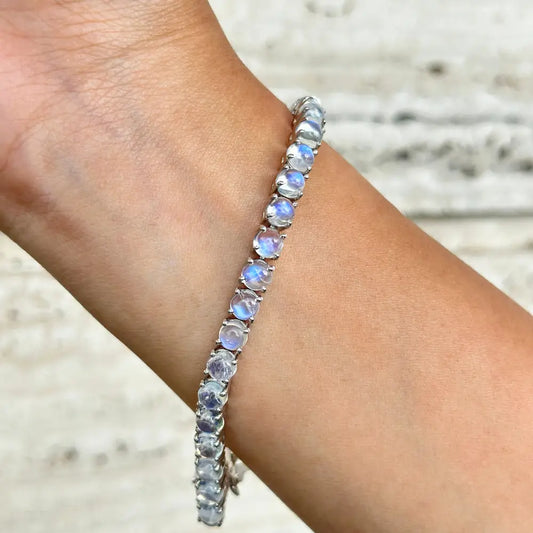 June Birthstone Round Cut Rainbow Moonstone Prong Setting Tennis Bracelet For Women