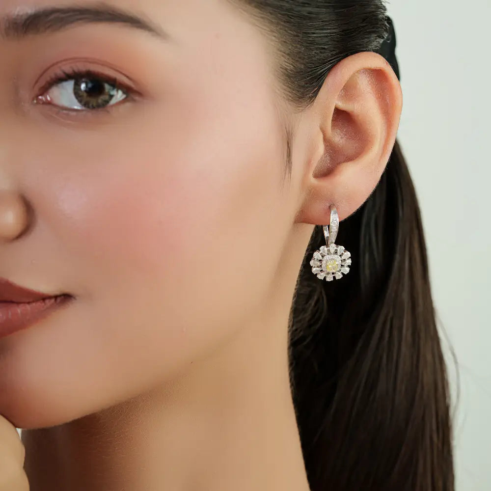 18K Real White Gold Natural Diamond Statement Drop Earrings Bold Bridal Jewelry Manufacturer