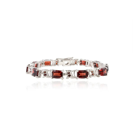 Octagon & Round Cut Garnet Sterling 925 Silver Statement Bracelet Custom Made Jewelry Supplier