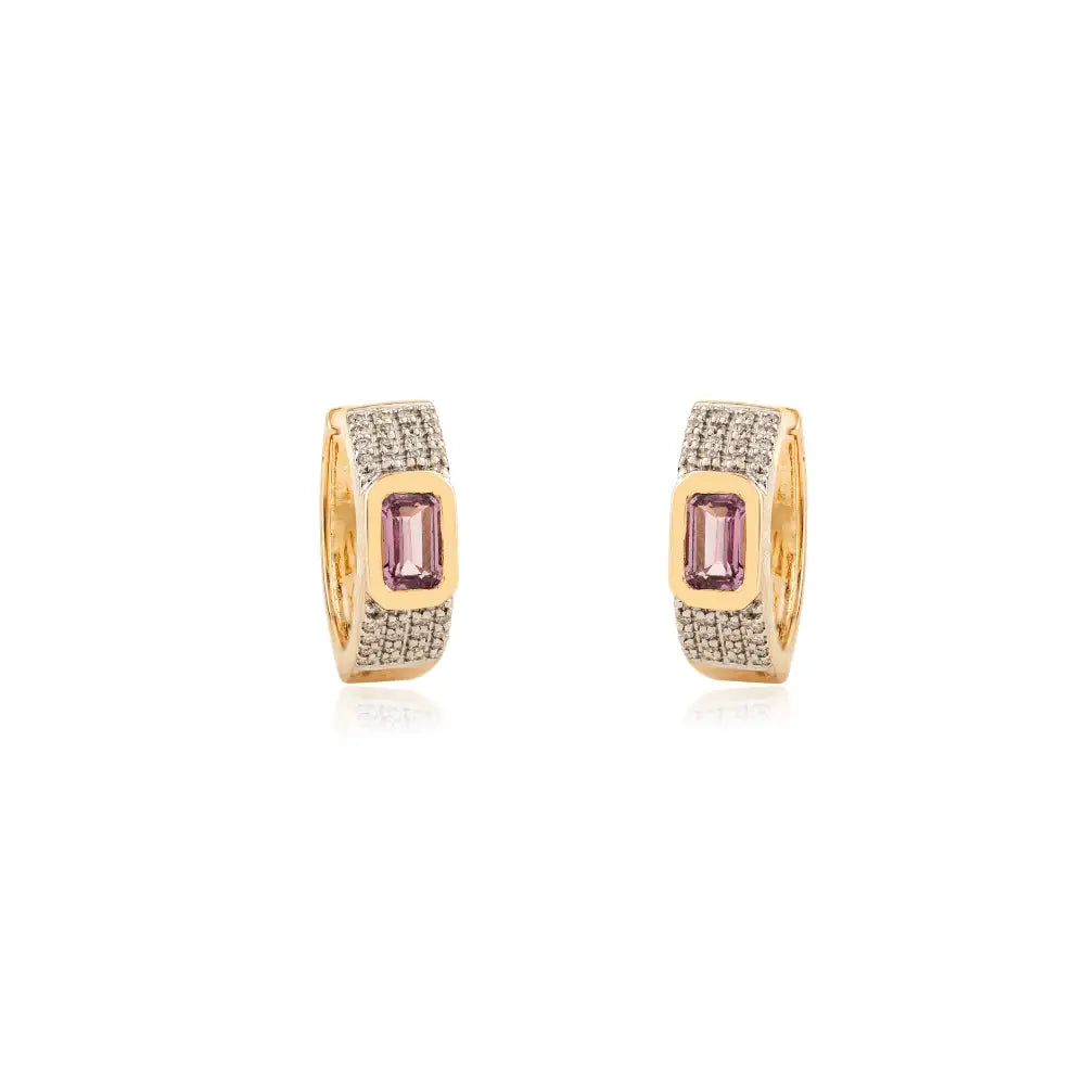 Pink Sapphire & Diamond 14K Yellow Gold Fine Hoop Earrings Customized Gemstone Jewelry