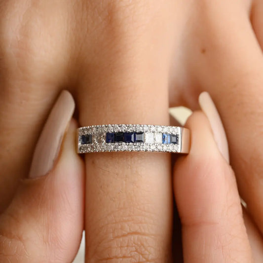 Best Selling Products Blue Sapphire & Diamond 18K White Gold Ring