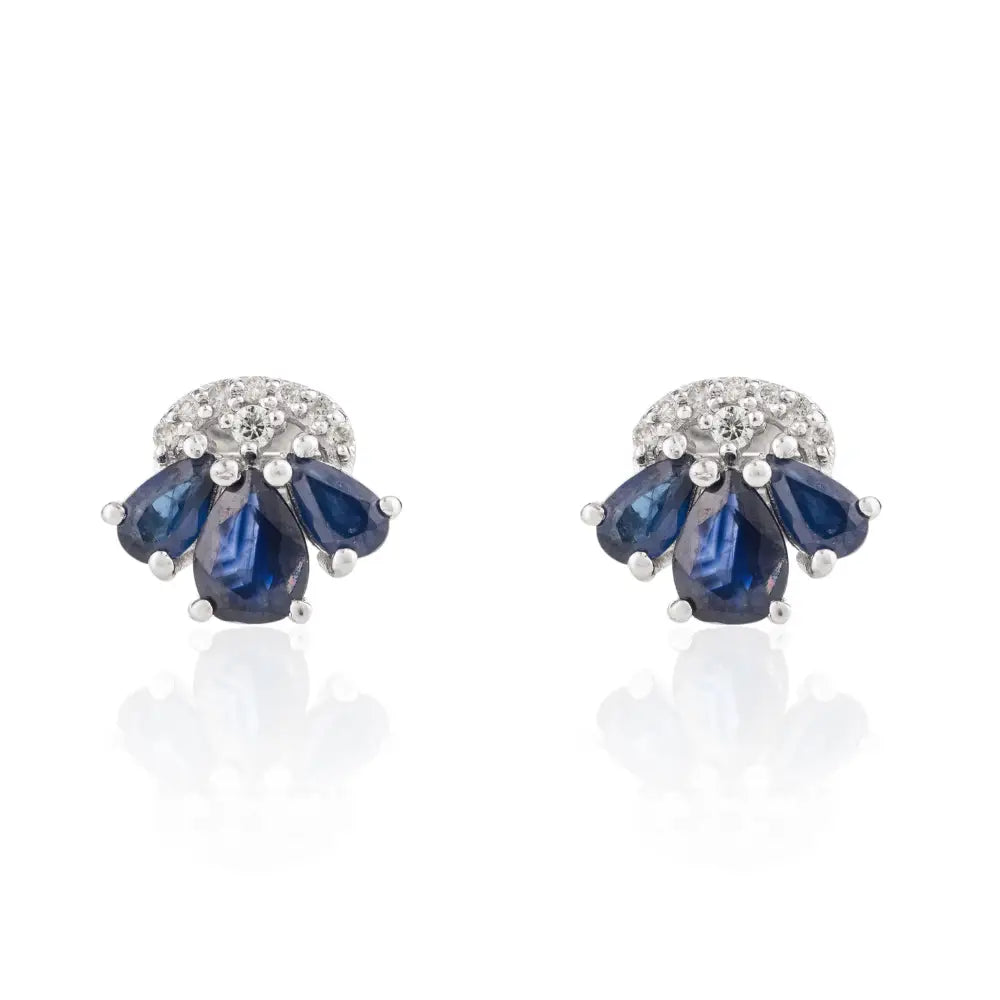 100% Natural Gemstone Blue Sapphire & American Diamond Minimal Push Back Stud Earrings In Silver Jewelry