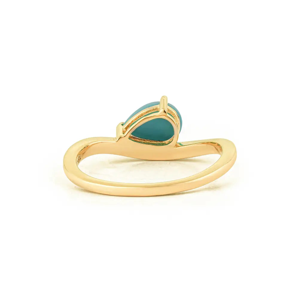 7x5 mm Pear Cut Turquoise Gemstone 18K Real Yellow Gold Wavy Curve Ring For Unisex