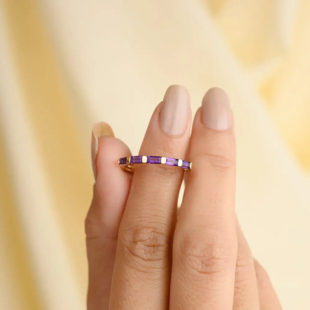 Trending Jewelry 14K Yellow Gold Natural Amethyst Engagement Ring