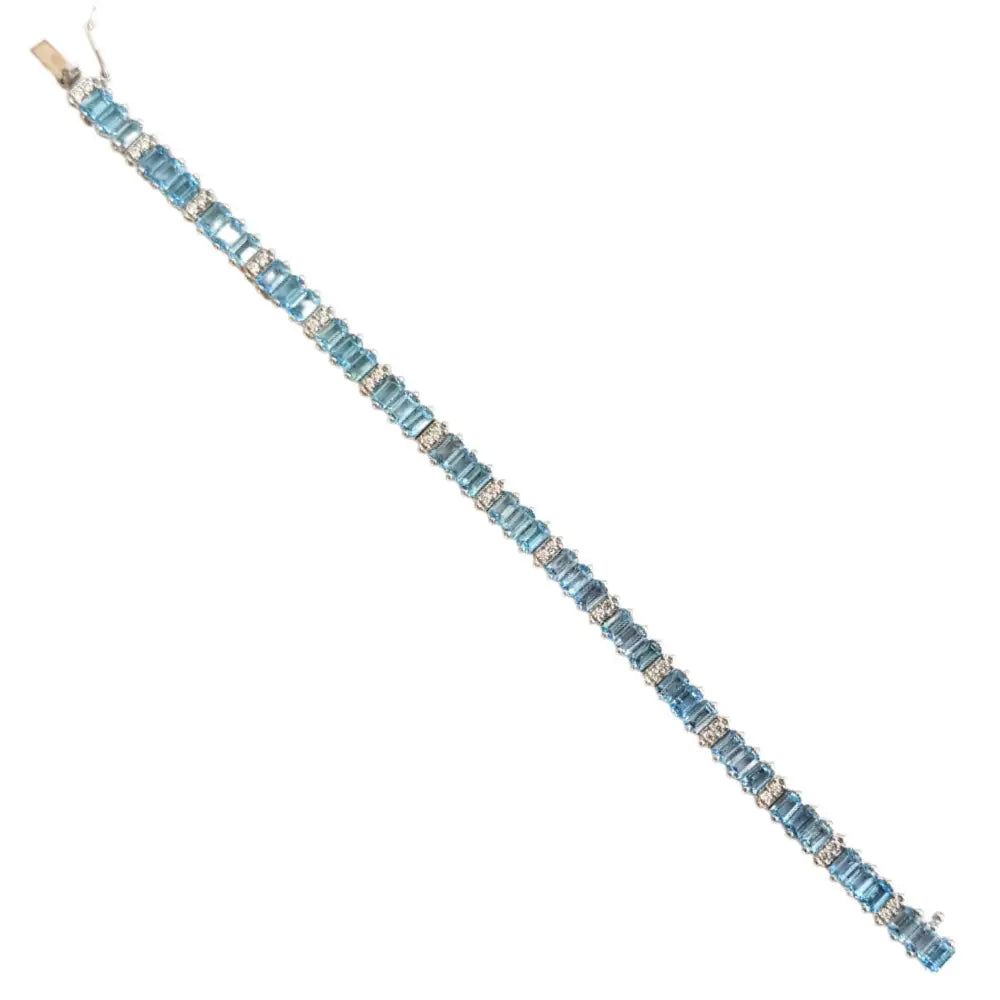 925 Sterling Silver Jewelry Wholesale Blue Topaz & American Diamond Tennis Bracelet For Wedding