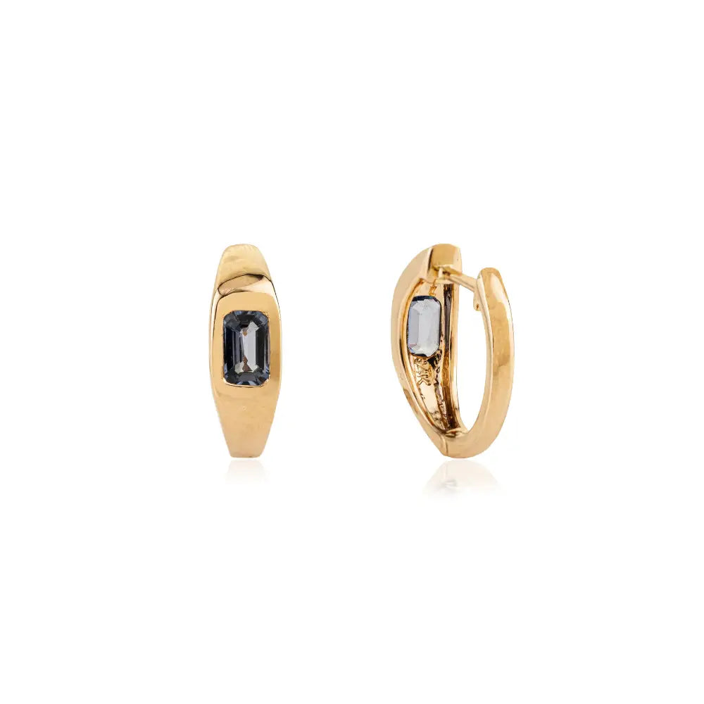 Gypsy Set Blue Sapphire K14 Yellow Gold Minimal Huggie Hoop Earrings Everyday Jewelry