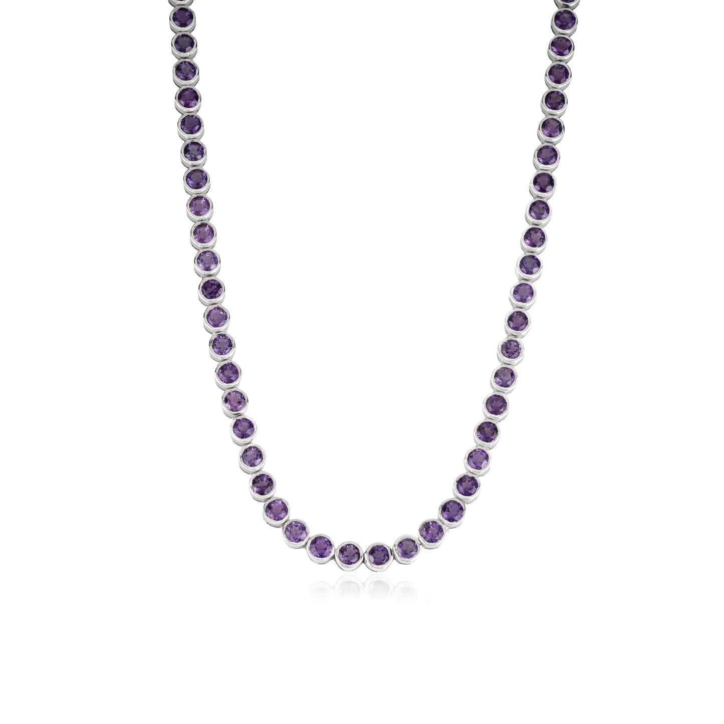 Trendy 925 Sterling Silver Round Shape Natural Amethyst Gemstone Tennis Necklace For Women