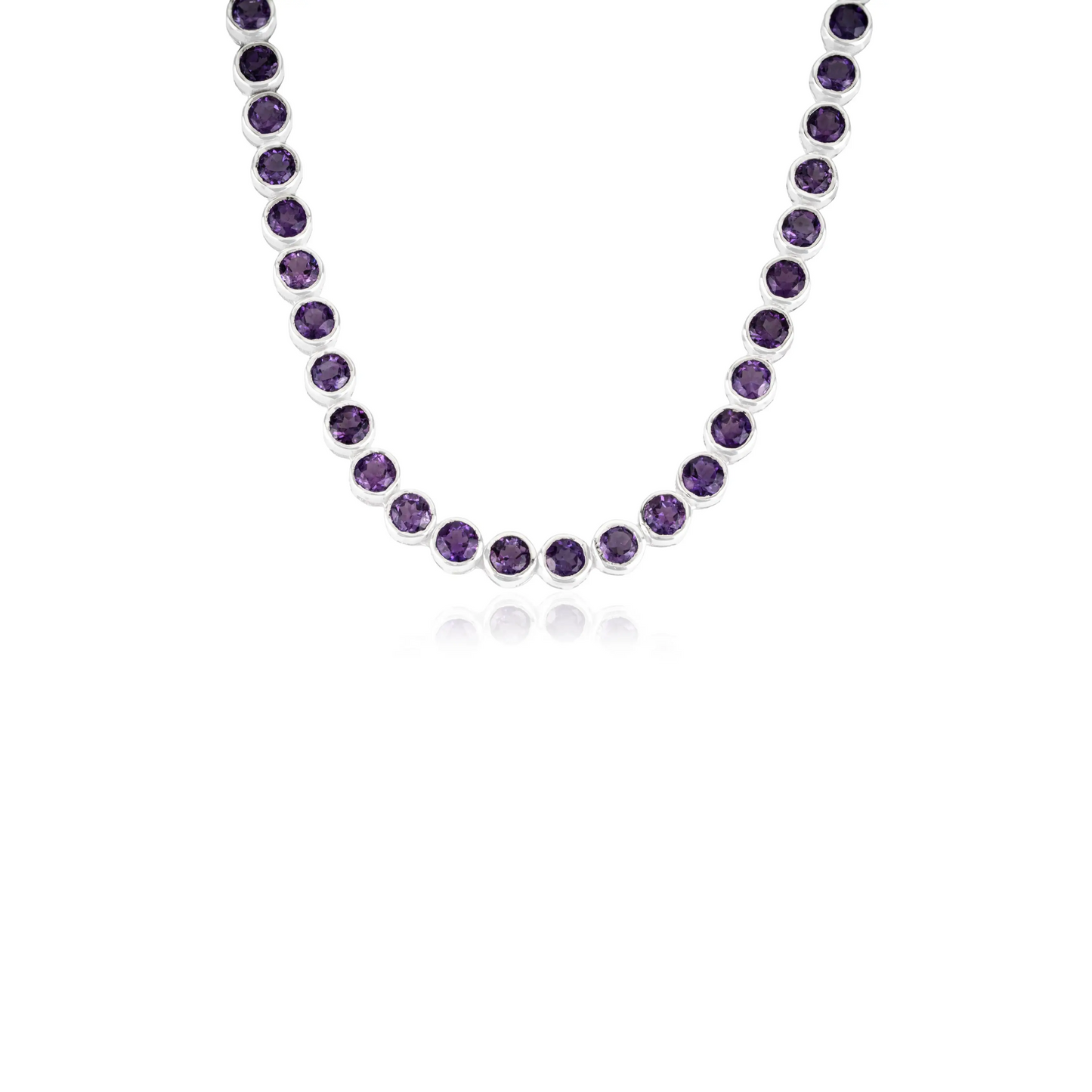 Trendy 925 Sterling Silver Round Shape Natural Amethyst Gemstone Tennis Necklace For Women