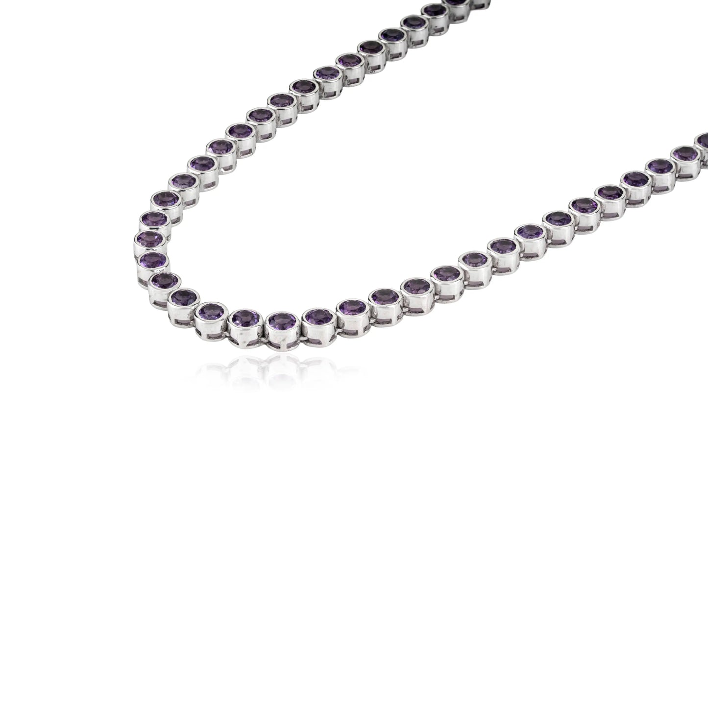 Trendy 925 Sterling Silver Round Shape Natural Amethyst Gemstone Tennis Necklace For Women