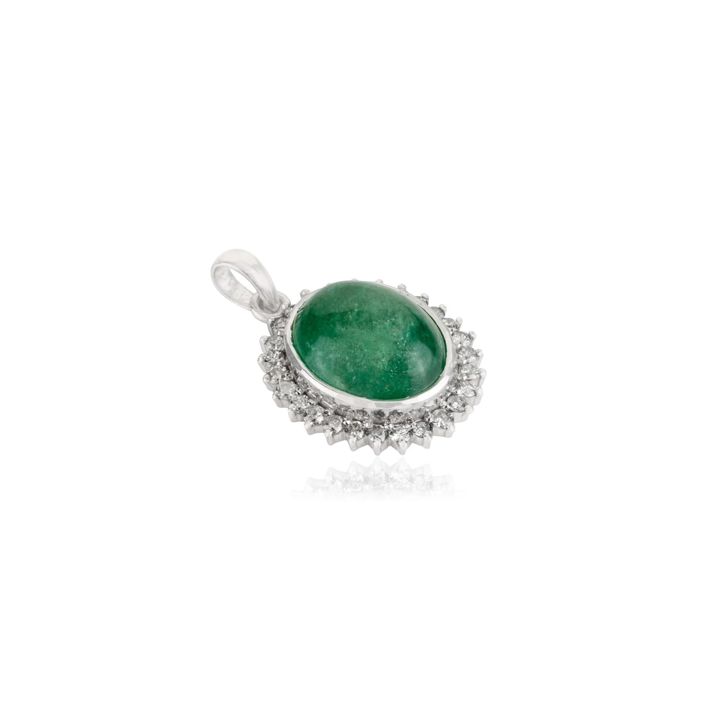 Trending Oval Shape Natural Emerald & Diamond May Birthstone Halo Pendant In 925 Silver