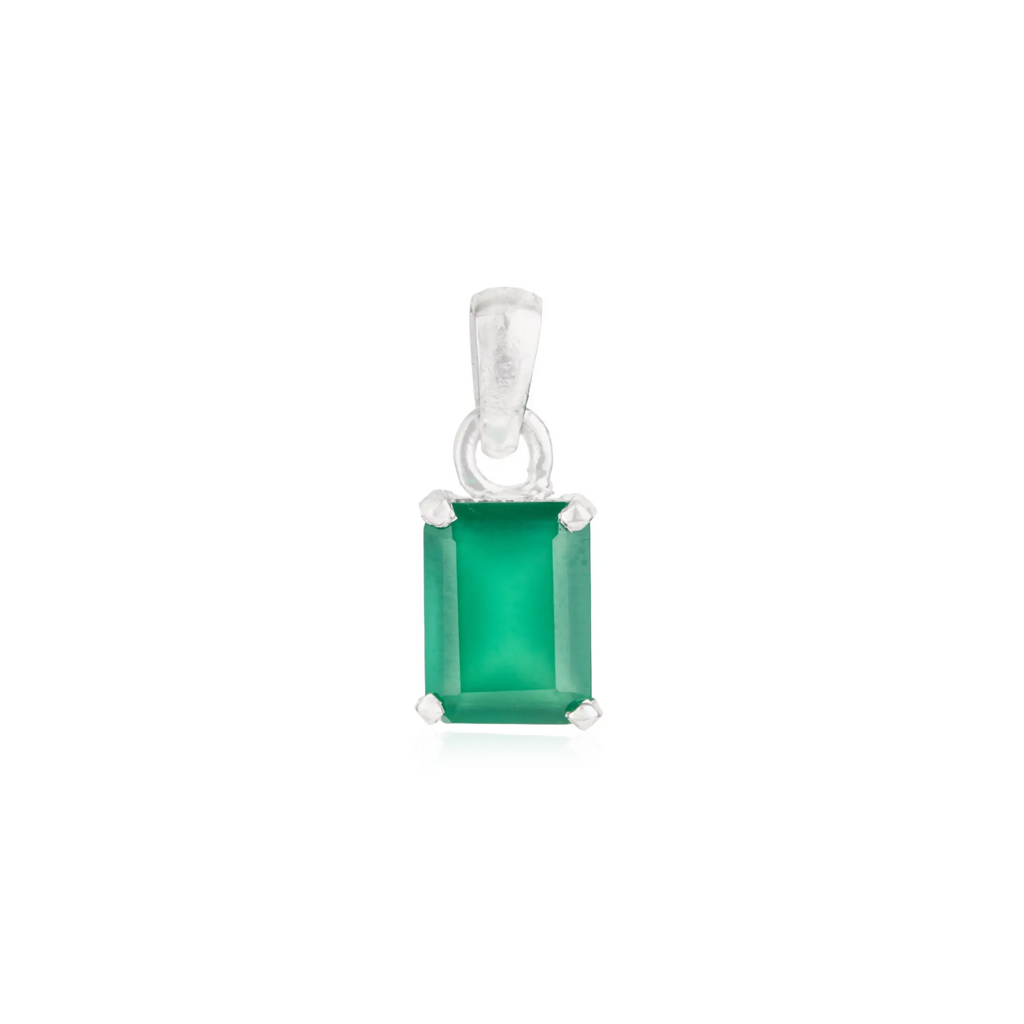 Minimalist 925 Sterling Silver Natural Green Onyx Single Stone Pendant For Women's