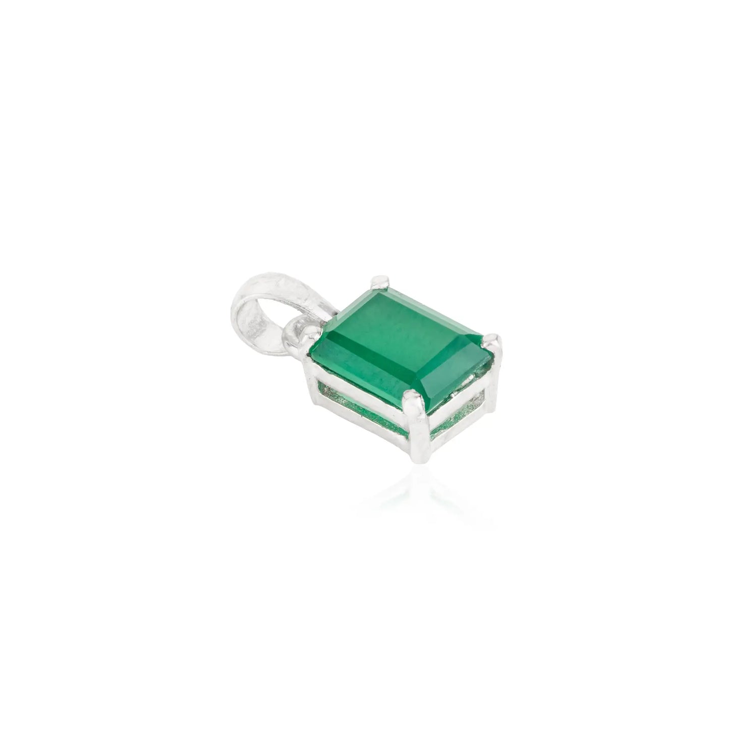 Minimalist 925 Sterling Silver Natural Green Onyx Single Stone Pendant For Women's