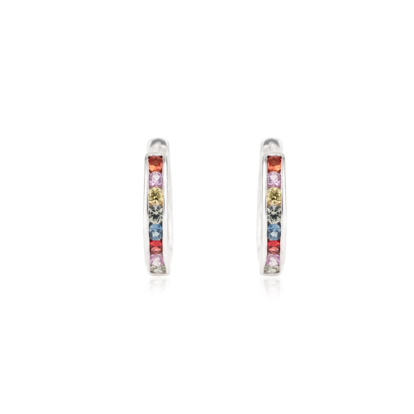 Solid 925 Sterling Silver Round Cut Multi Sapphire Gemstone Hoop Earrings For Women Party Wear Jewelry