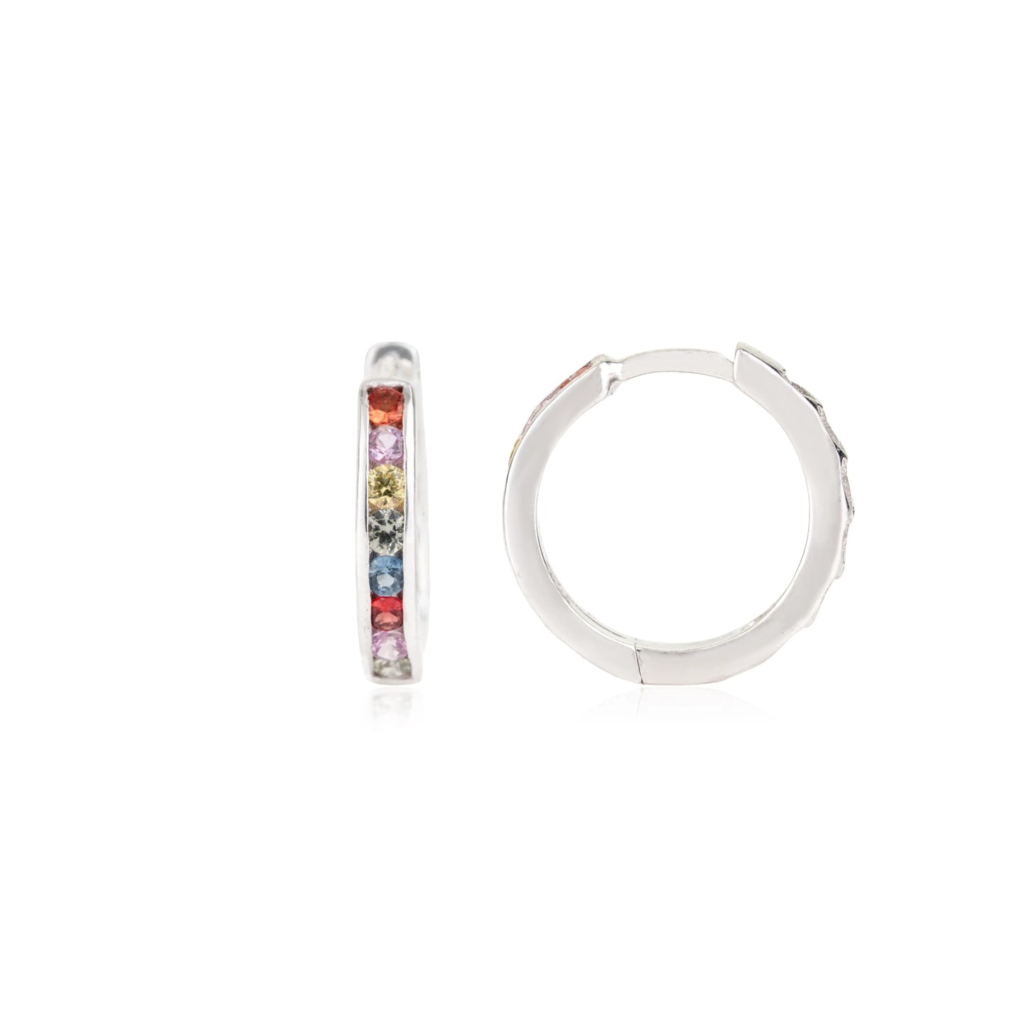 Solid 925 Sterling Silver Round Cut Multi Sapphire Gemstone Hoop Earrings For Women Party Wear Jewelry
