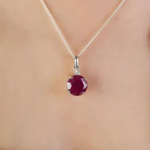 7.15 ct July Birthstone Natural Ruby & Diamond 925 Sterling Silver Fine Pendant Jewelry