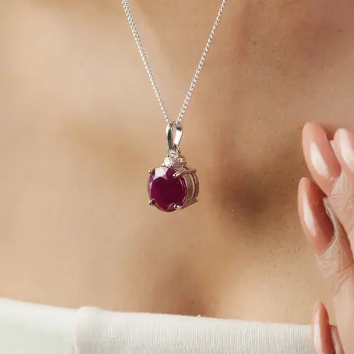 7.15 ct July Birthstone Natural Ruby & Diamond 925 Sterling Silver Fine Pendant Jewelry