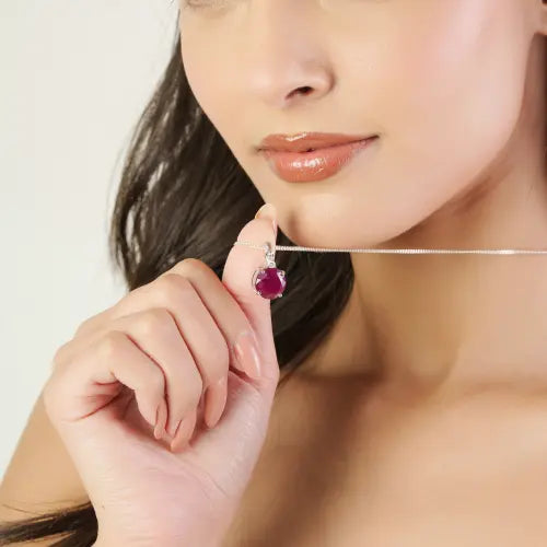 7.15 ct July Birthstone Natural Ruby & Diamond 925 Sterling Silver Fine Pendant Jewelry