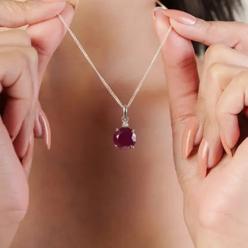 7.15 ct July Birthstone Natural Ruby & Diamond 925 Sterling Silver Fine Pendant Jewelry