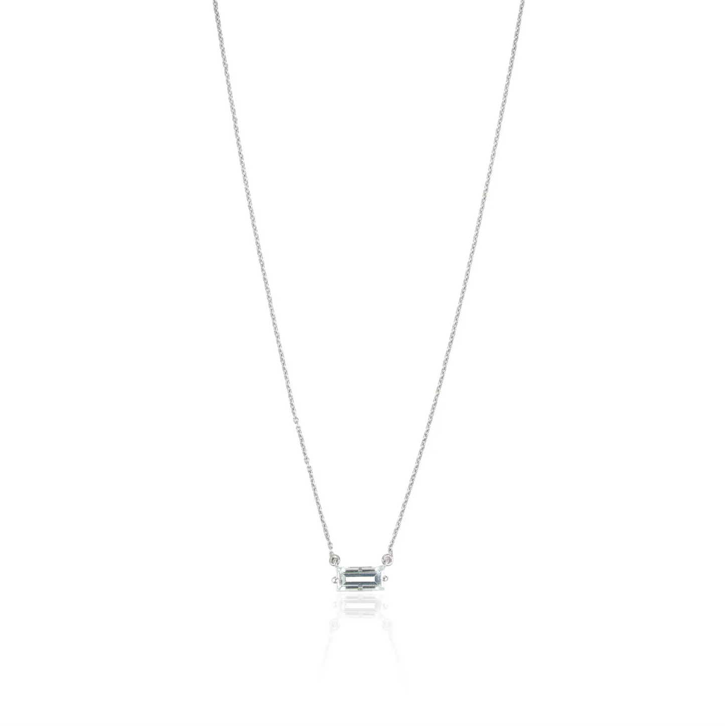 Minimalist Baguette Cut Natural Aquamarine Gemstone 925 Silver Pendant Necklace For Women's
