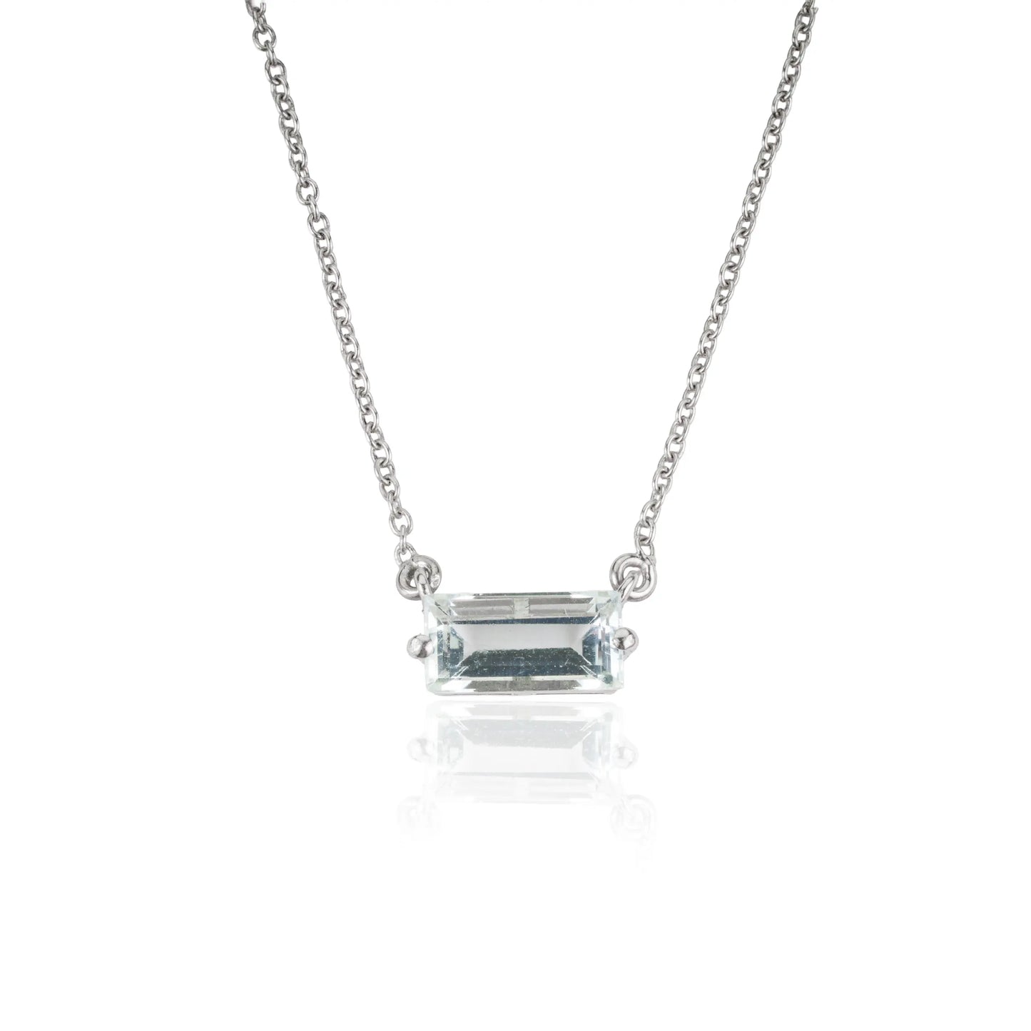 Minimalist Baguette Cut Natural Aquamarine Gemstone 925 Silver Pendant Necklace For Women's