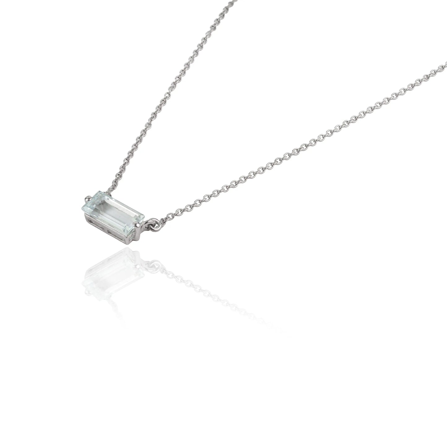 Minimalist Baguette Cut Natural Aquamarine Gemstone 925 Silver Pendant Necklace For Women's