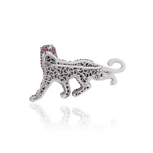 4.1 Ct. Natural Ruby Solid 925 Sterling Silver Panther Brooch Party Wear Unisex Jewelry