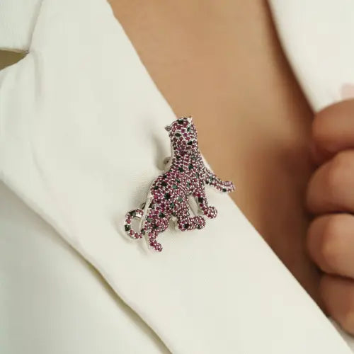 4.1 Ct. Natural Ruby Solid 925 Sterling Silver Panther Brooch Party Wear Unisex Jewelry