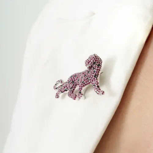4.1 Ct. Natural Ruby Solid 925 Sterling Silver Panther Brooch Party Wear Unisex Jewelry