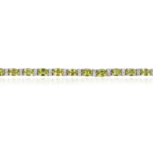 Oval Cut Natural Peridot & Diamond Tennis Bracelet Fine 925 Silver Birthstone Jewelry For Women
