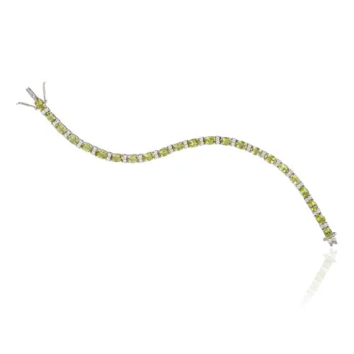 Oval Cut Natural Peridot & Diamond Tennis Bracelet Fine 925 Silver Birthstone Jewelry For Women