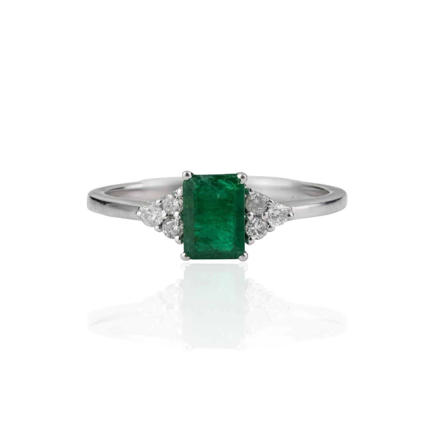 Precious Gemstone Emerald & Diamond Fine 925 Sterling Silver Ring For Women's Daily Wear